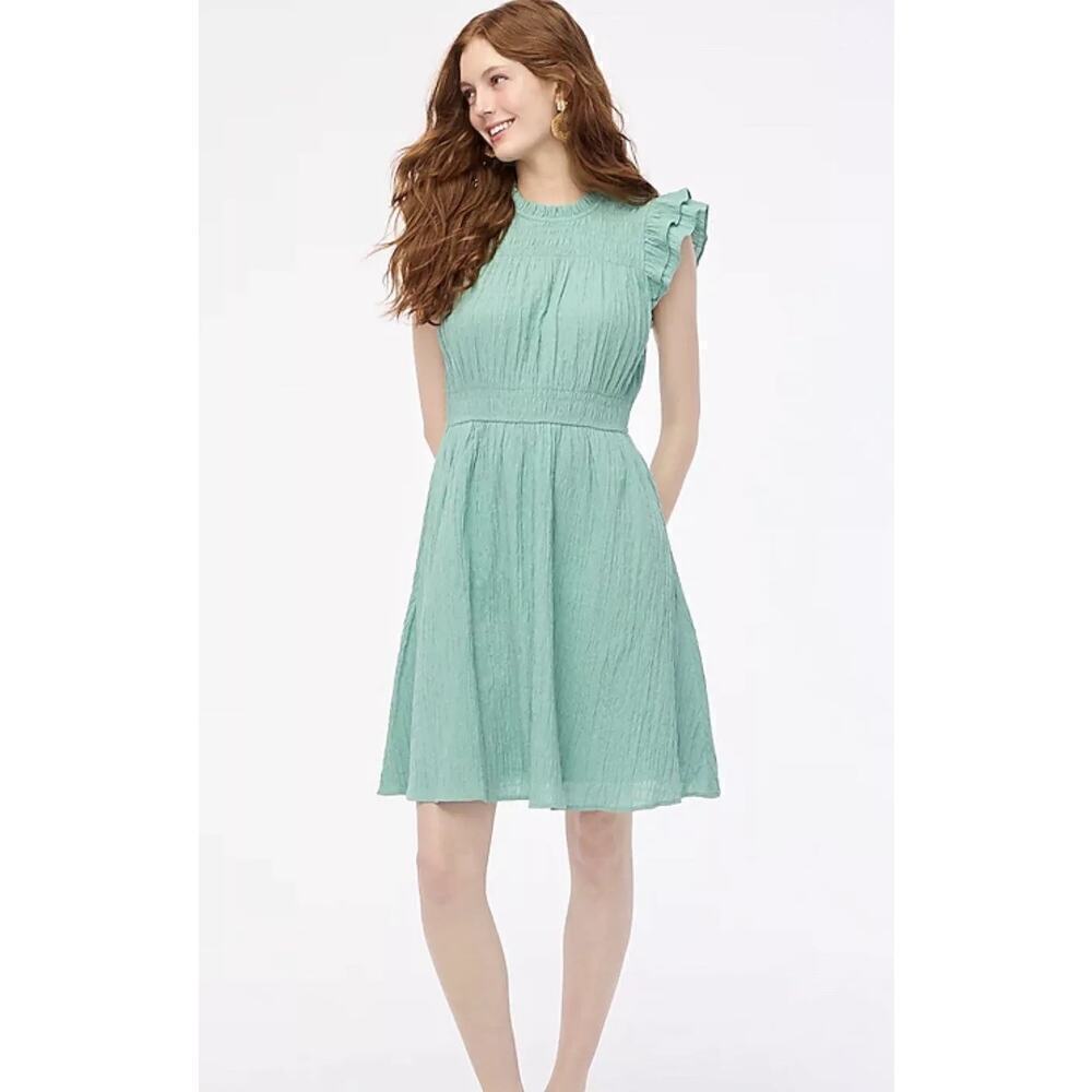 J. Crew Gauze Flutter Sleeve Dress Elastic Waist Mini Eucalyptus Green NWT Small
